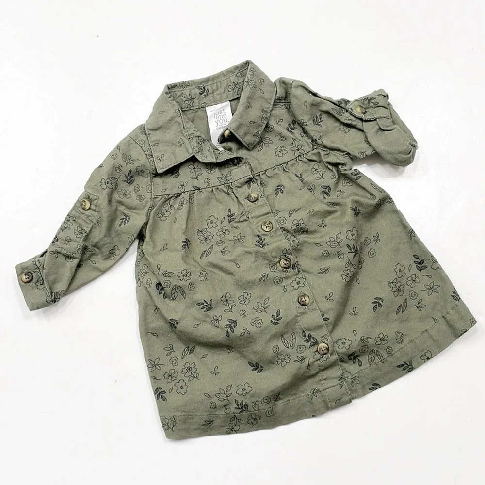 Carter's baby girls olive green floral dress with bloomers